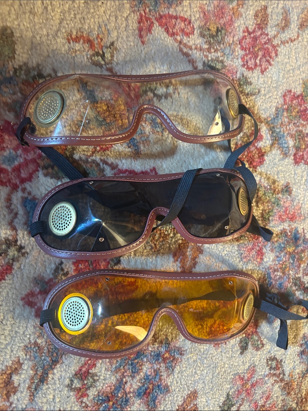 Steampunk goggle trio